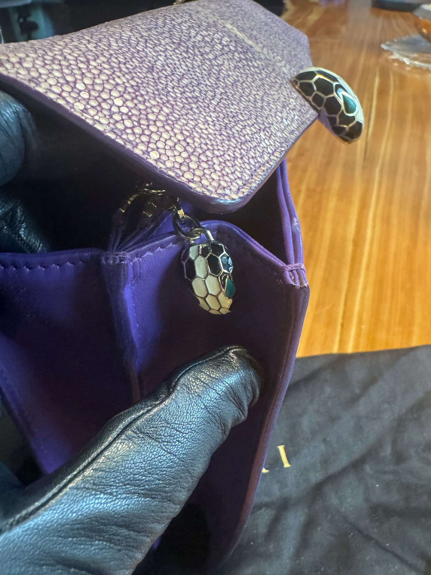 Bulgari Serpenti Shoulder Bag – Purple & Stingray Detail
