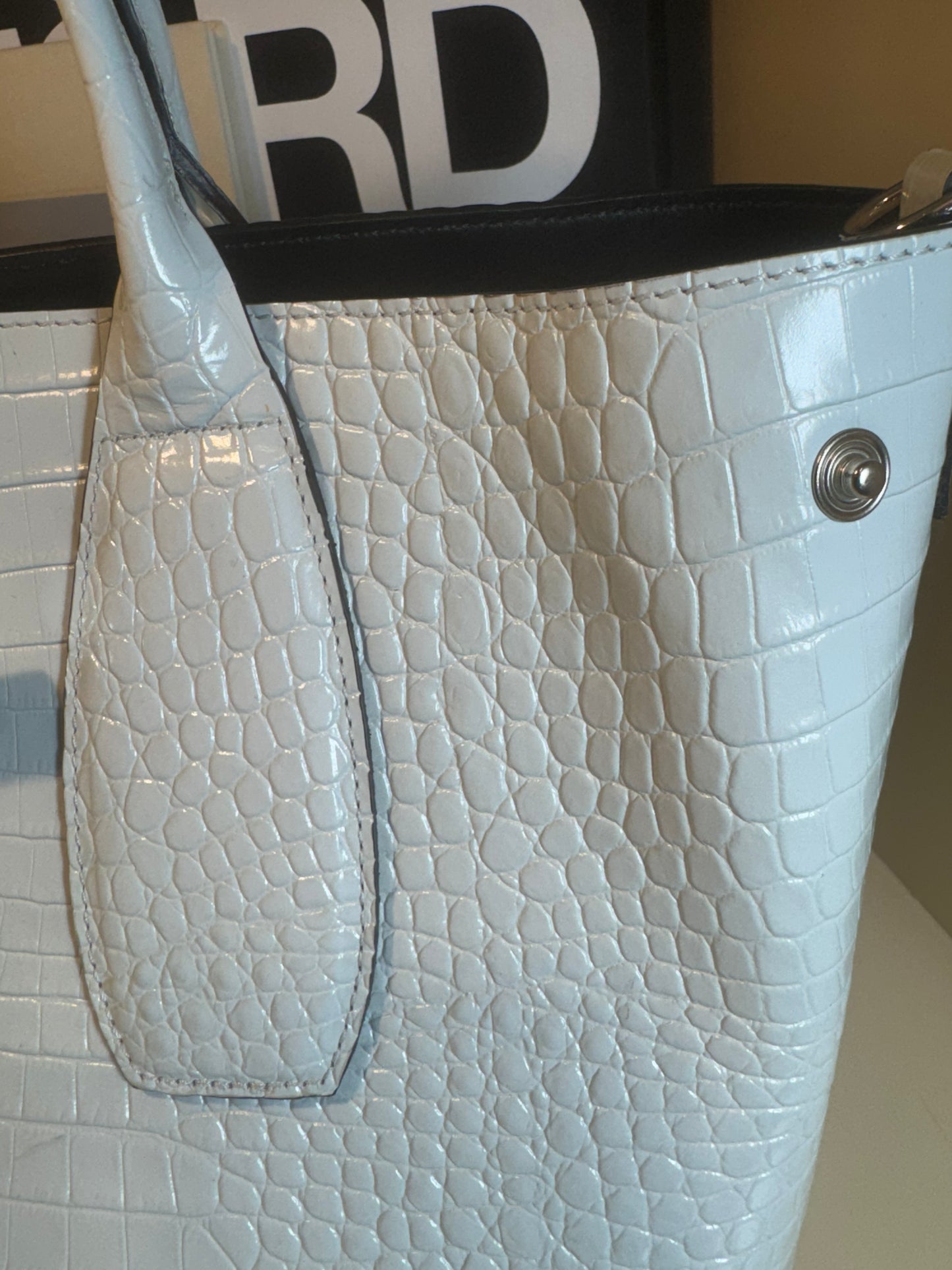 Longchamp Le Roseau handbag in a white crocodile-embossed leather