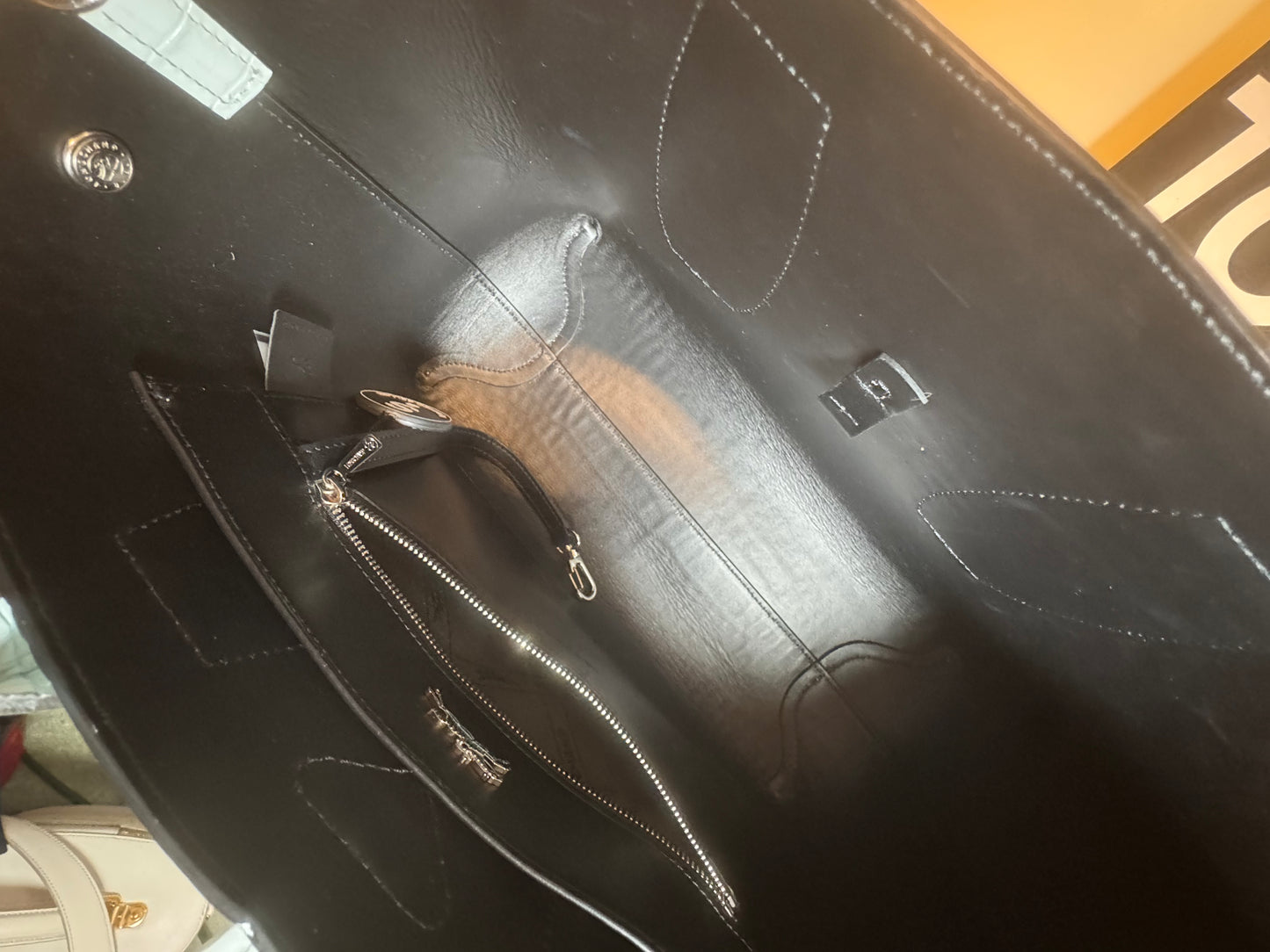 Longchamp Le Roseau handbag in a white crocodile-embossed leather