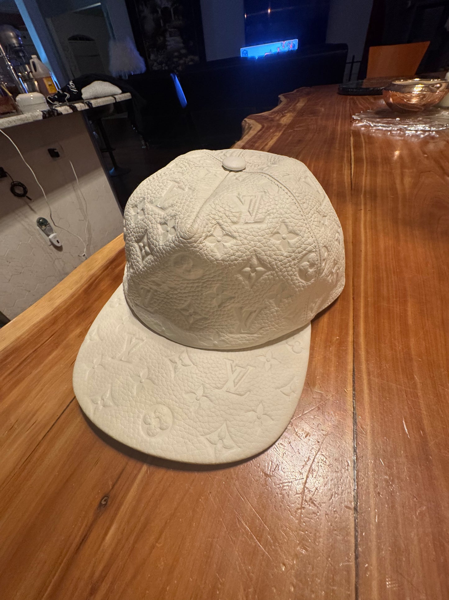 Louis Vuitton Embossed Monogram Leather Cap , Off-White