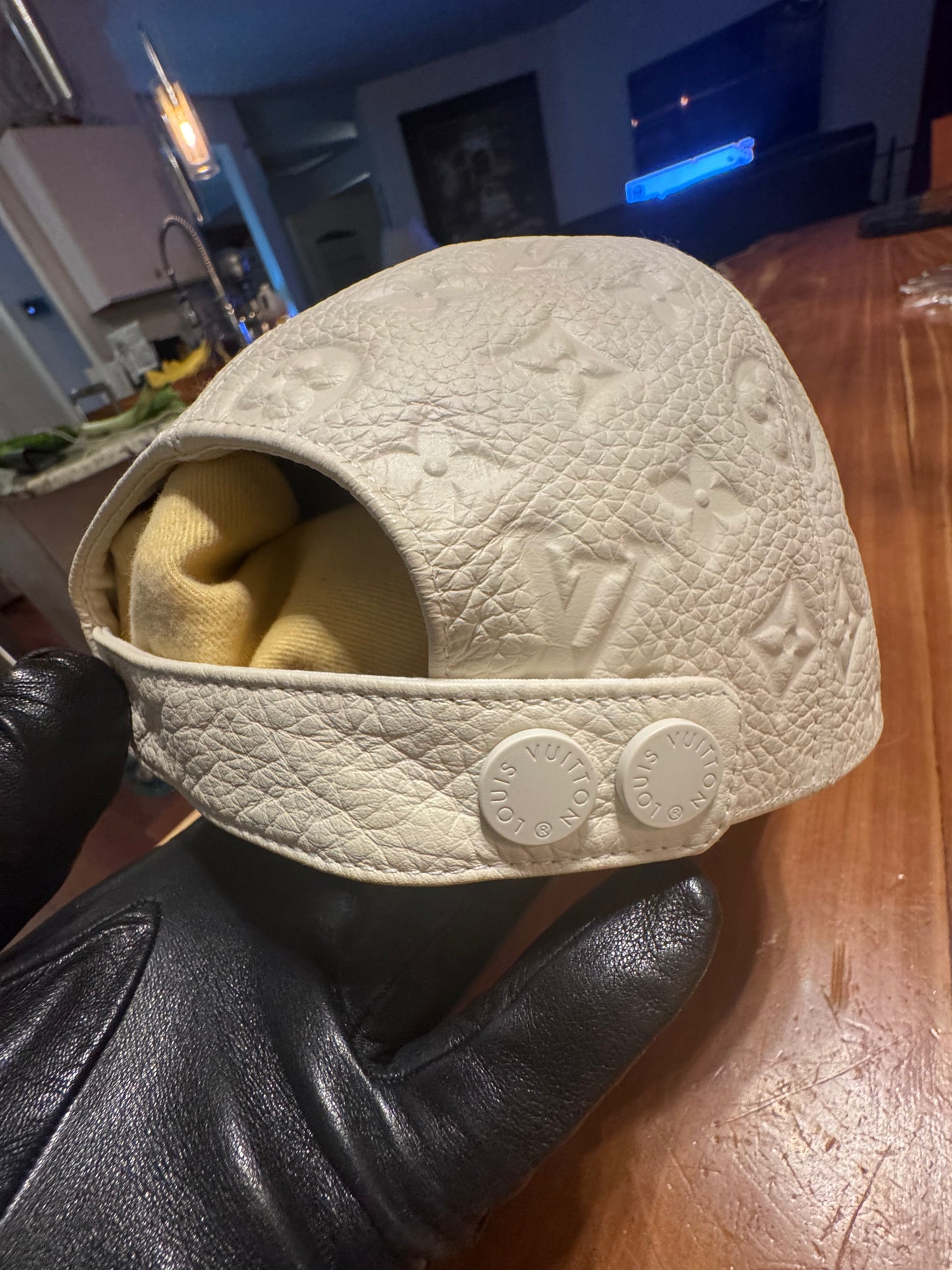 Louis Vuitton Embossed Monogram Leather Cap , Off-White