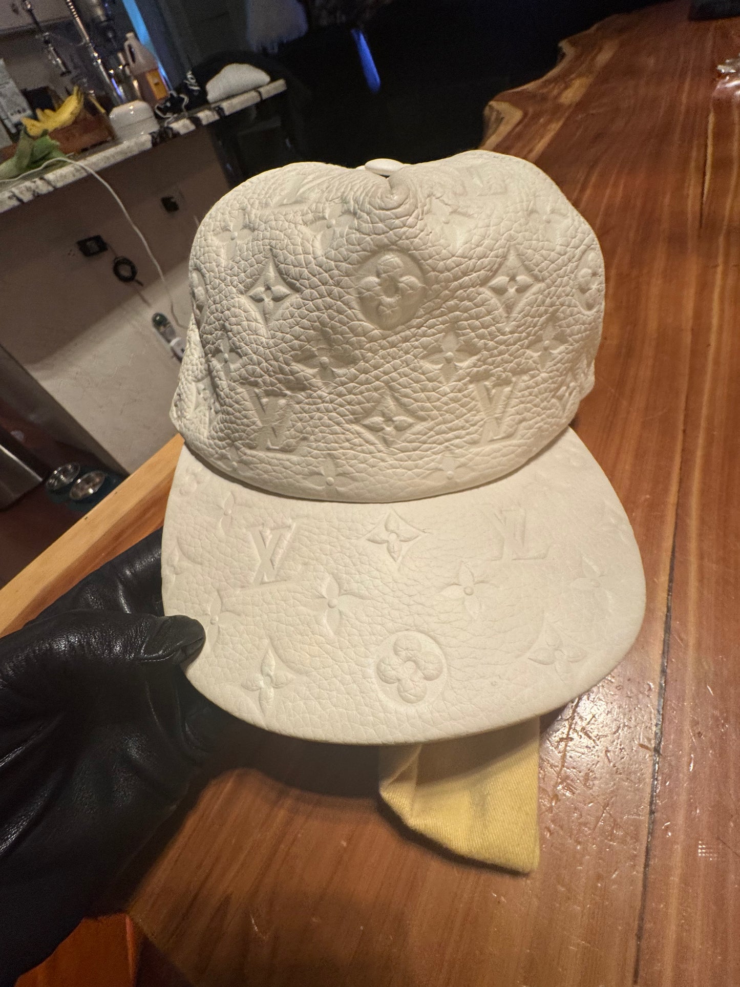 Louis Vuitton Embossed Monogram Leather Cap , Off-White