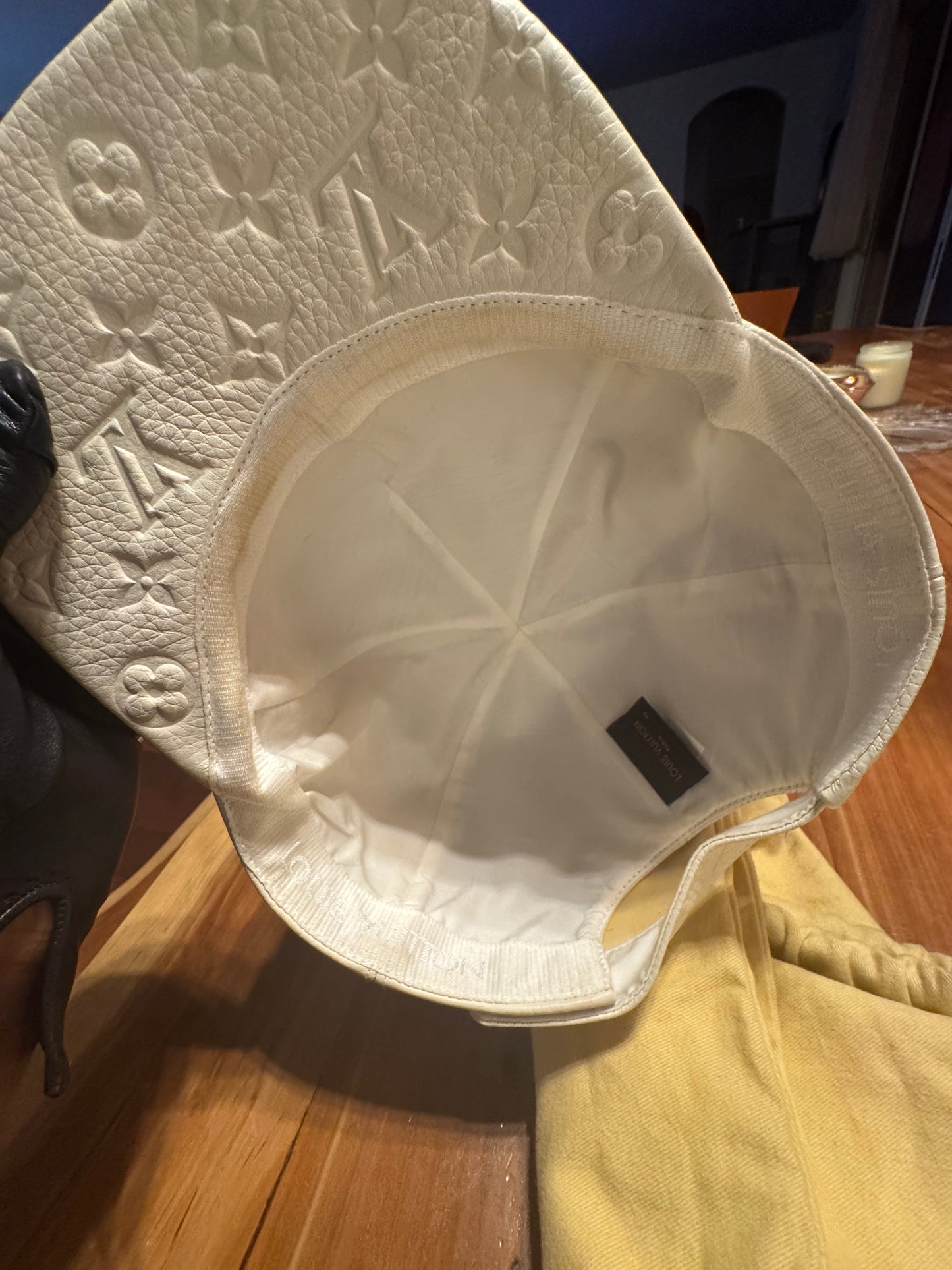 Louis Vuitton Embossed Monogram Leather Cap , Off-White