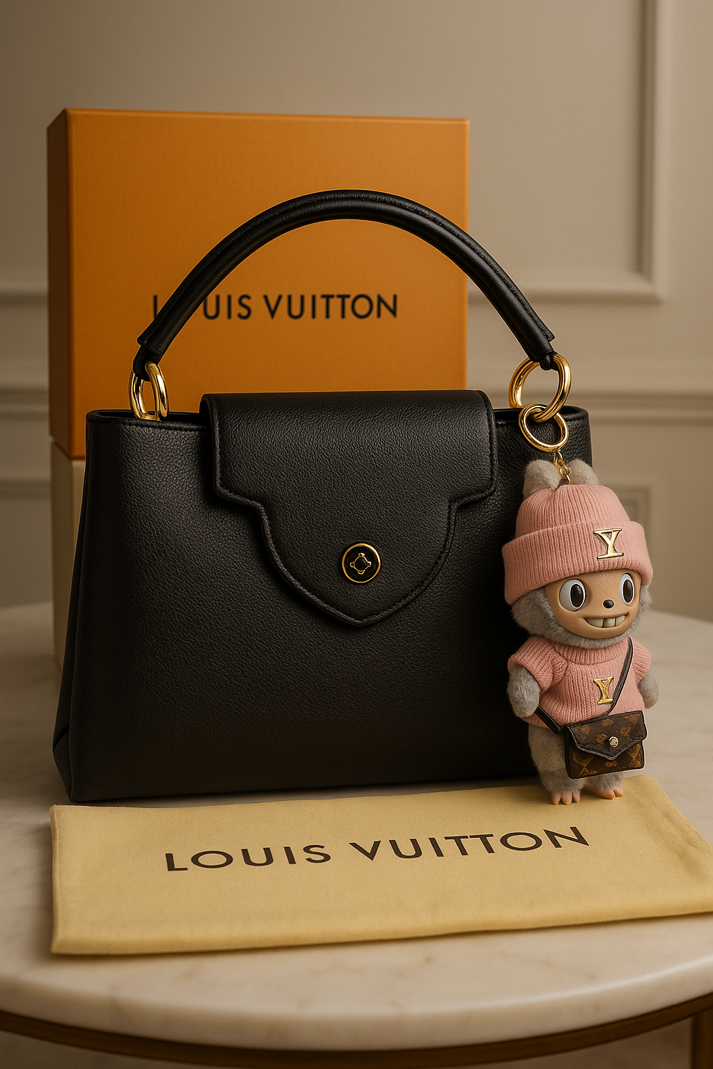 Louis Vuitton Capucines MM – Black Taurillon Leather – Full Set (Box + Dust Bag) – Elegant & Iconic