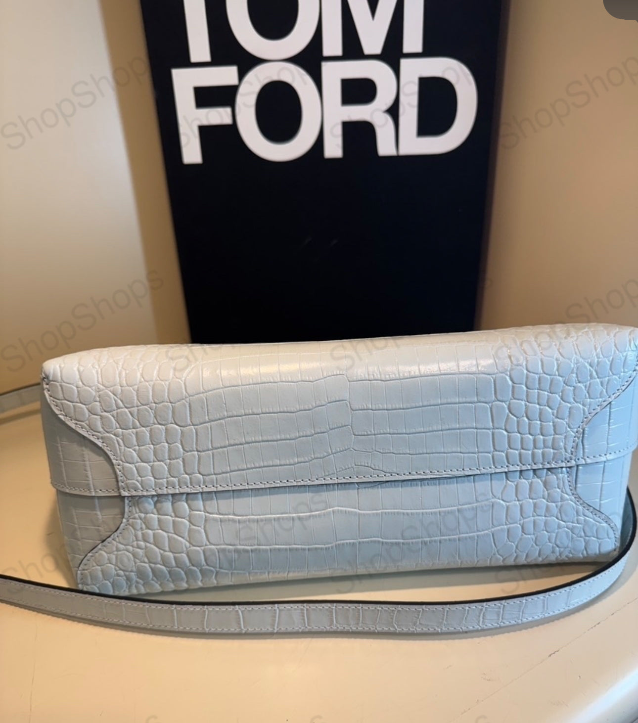 Longchamp Le Roseau handbag in a white crocodile-embossed leather